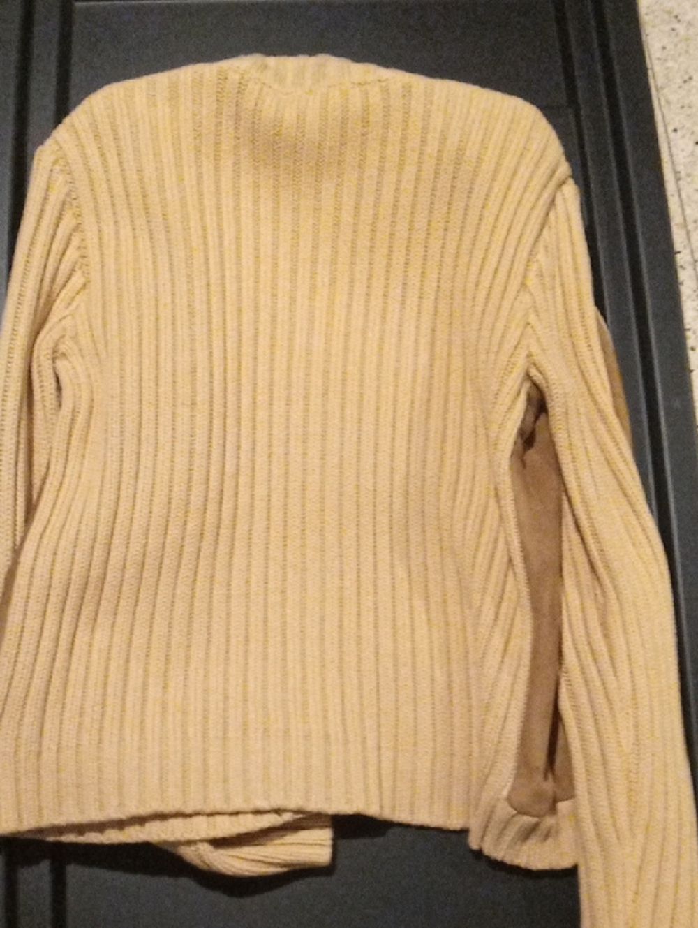 Ralph Lauren Brown Suede-Front Cardigan with Cream Ribbed Sleeves - Picture 5 of 5